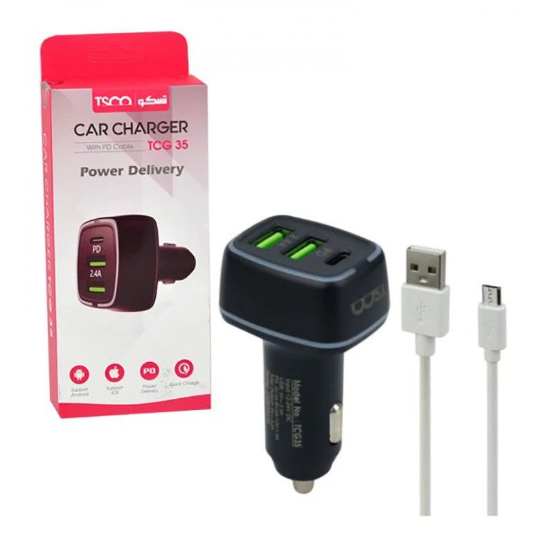TCG35-5 شارژر فندکی تسکو مدل TCG35 + کابل تبدیل MicroUSB